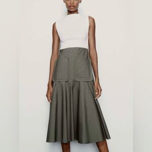 NWT Zara High-Waist Olive Green Maxi Skirt with Front Patch Pockets Large